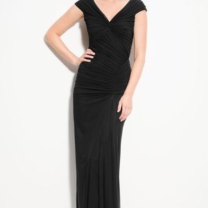 Tadashi Shoji, Ruched Mesh, Black Gown XS